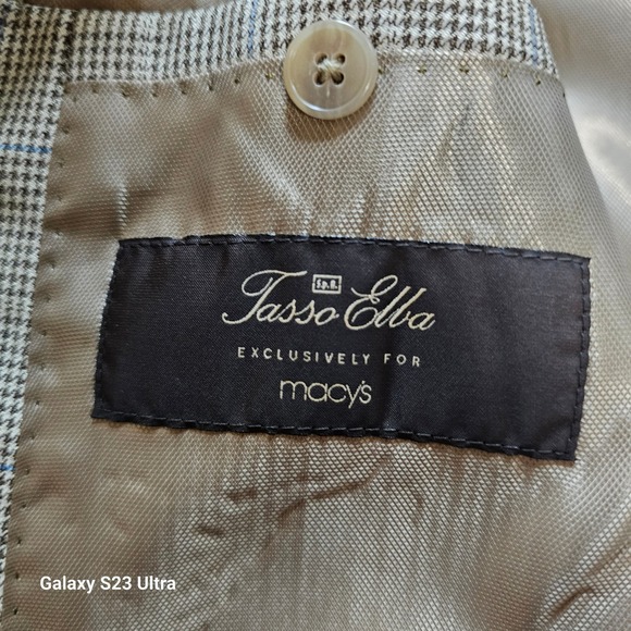 Tasso Elba Mens Blazer Suit Jacket Wool Silk Plaid Tan Blue Size 42 S
classic - Picture 7 of 8